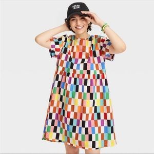 NWT Target Pride Short Sleeve Checkered Skater Dress Rainbow
